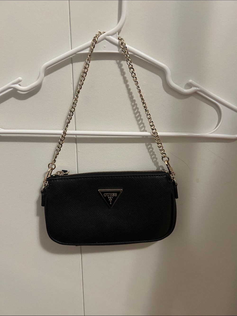 Guess Black Mini Chain Shoulder Bag with Gold Hardware